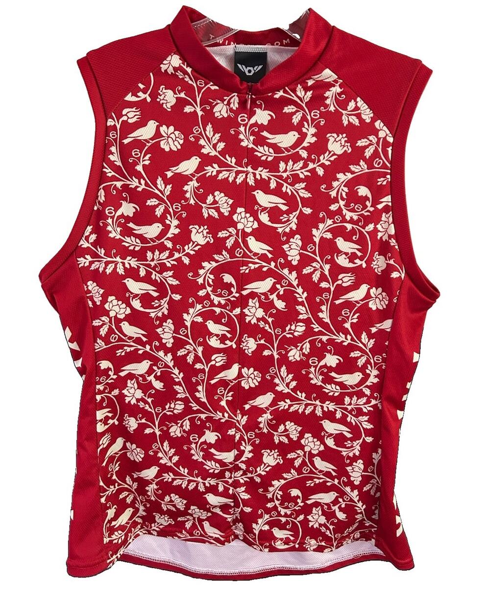Twin Six Club Raglan Cycling Jersey Womens L Red Floral Bird Sleeveless USA